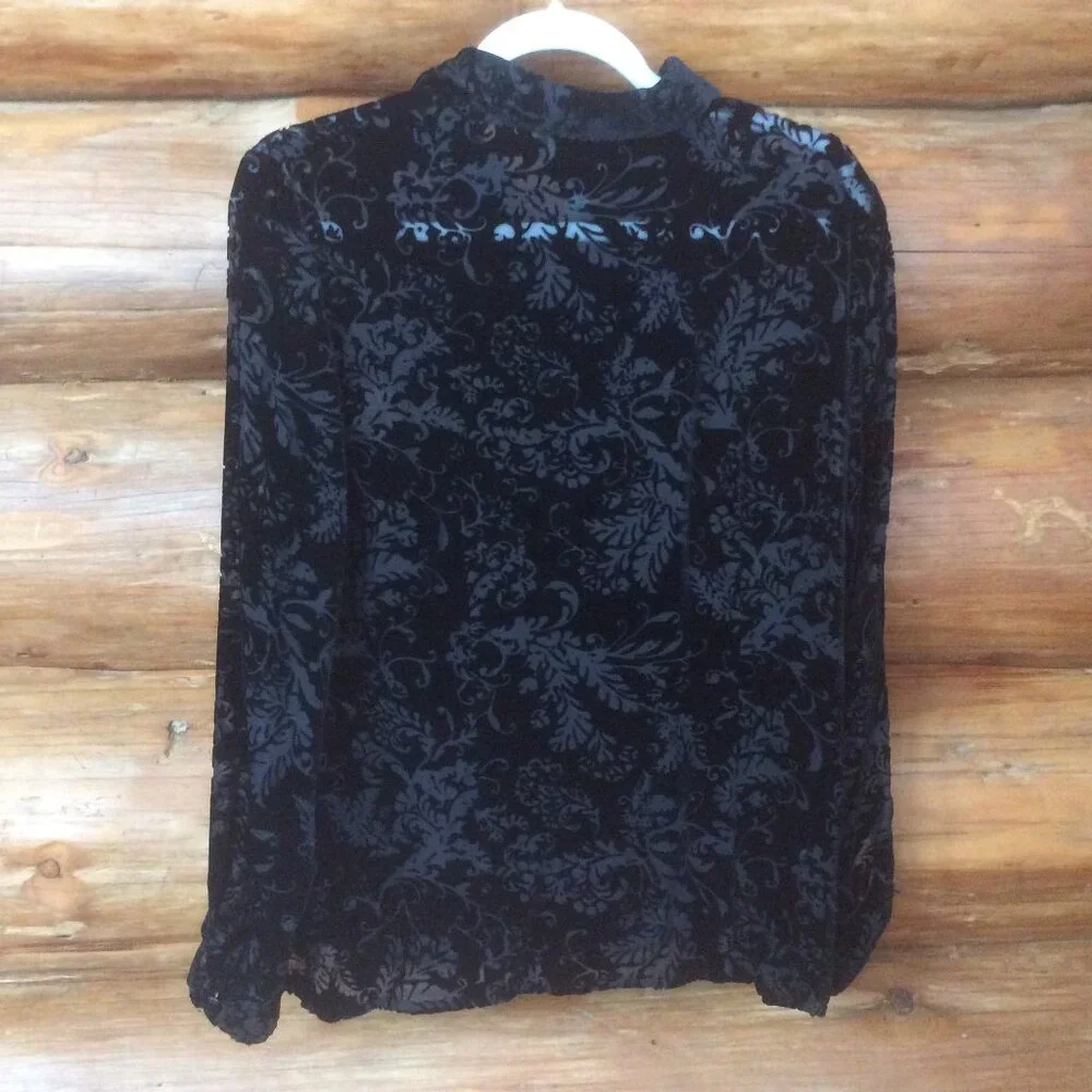 Lauren Ralph Lauren Black Velvet Burnout 90s Dark Fairy Vintage Shirt Size Small - Picture 5 of 5